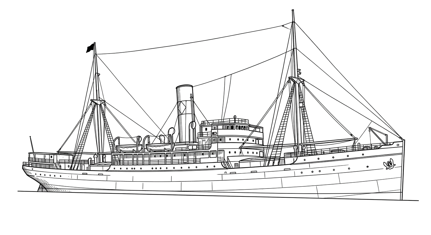 Engraved line drawing of the SS Heredia