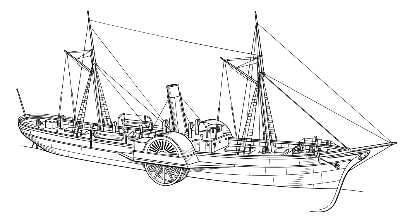 Engraved line drawing of the Mary Bowers
