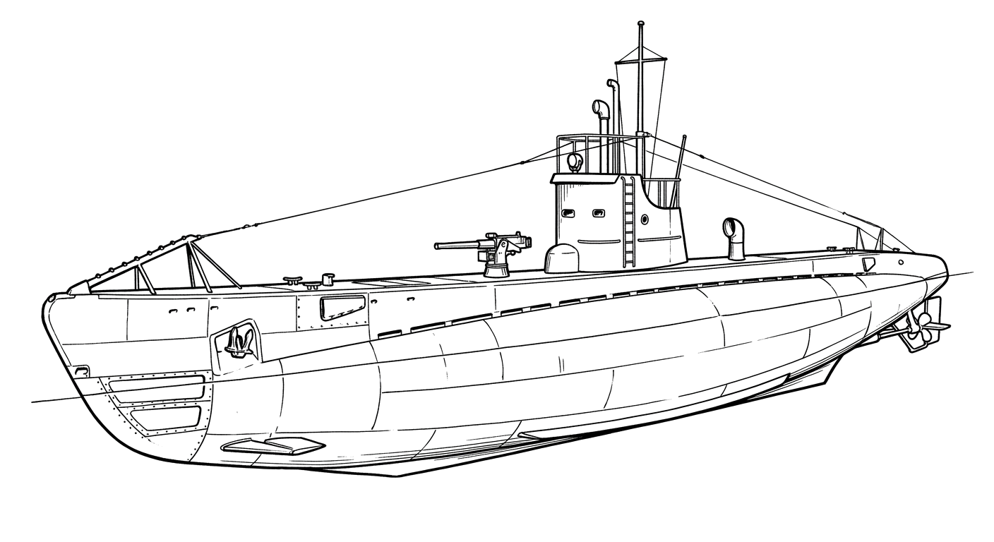 Engraved line drawing of the USS R-12