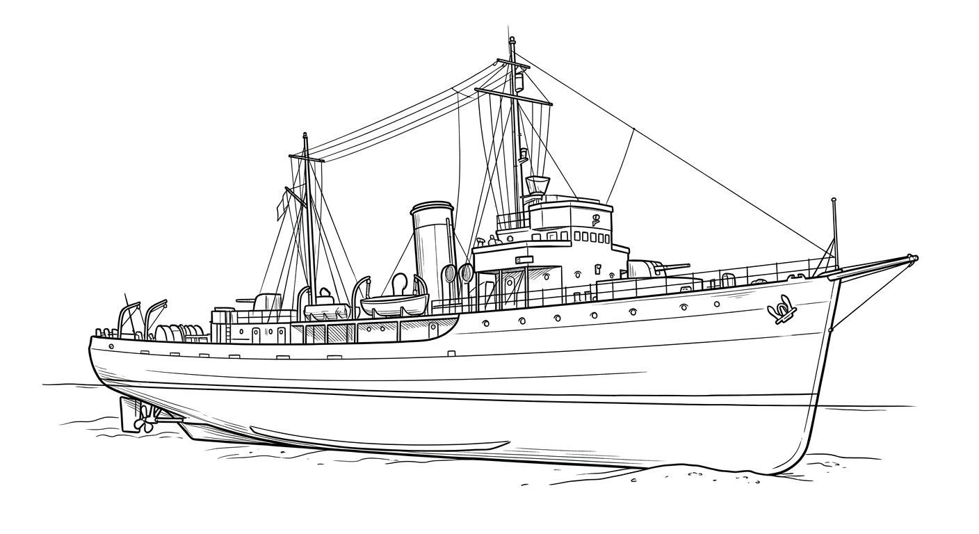 Engraved line drawing of the C-55 Teniente Juan de la Barrera