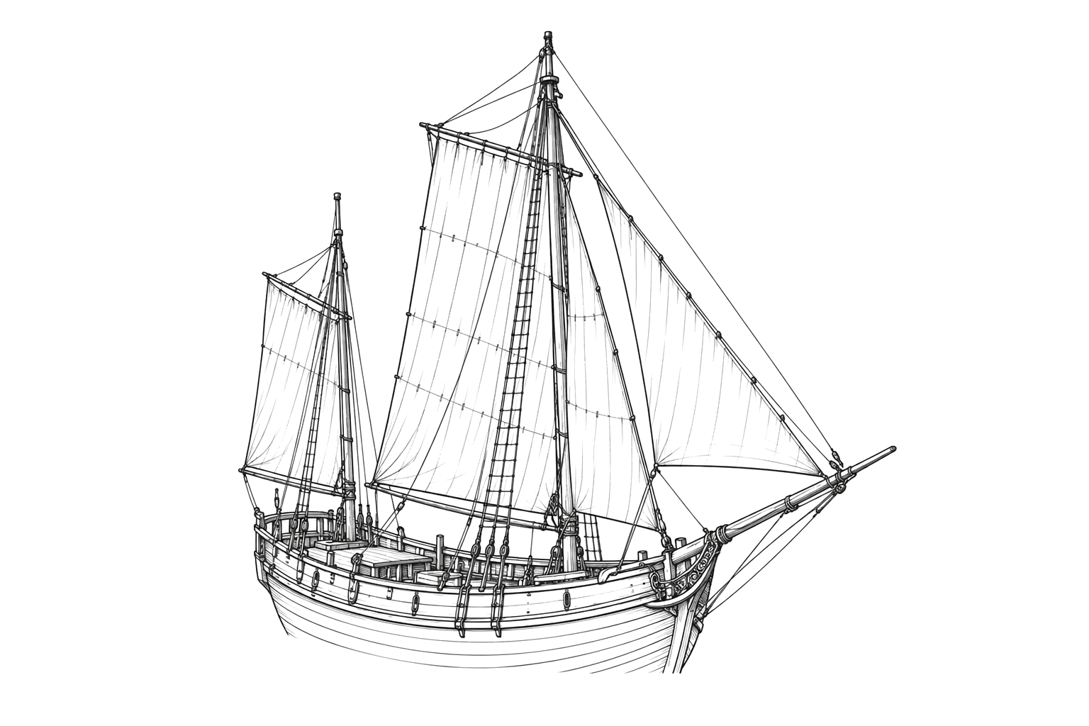 Engraved line drawing of the Unidentified 1619 Dutch Privateer