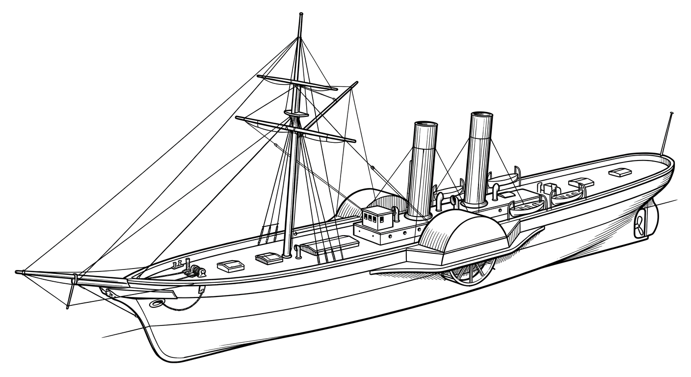 Engraved line drawing of the Stormy Petrel