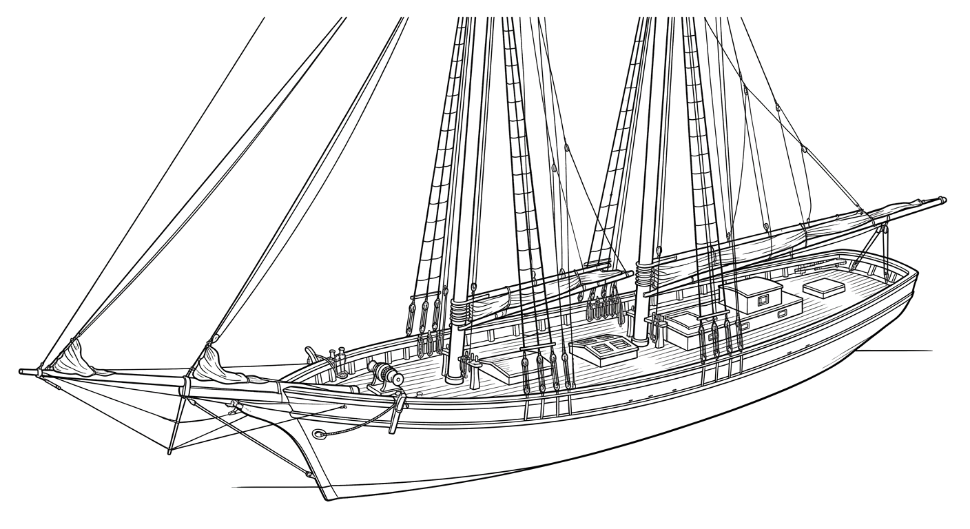 Engraved line drawing of the Sweepstakes