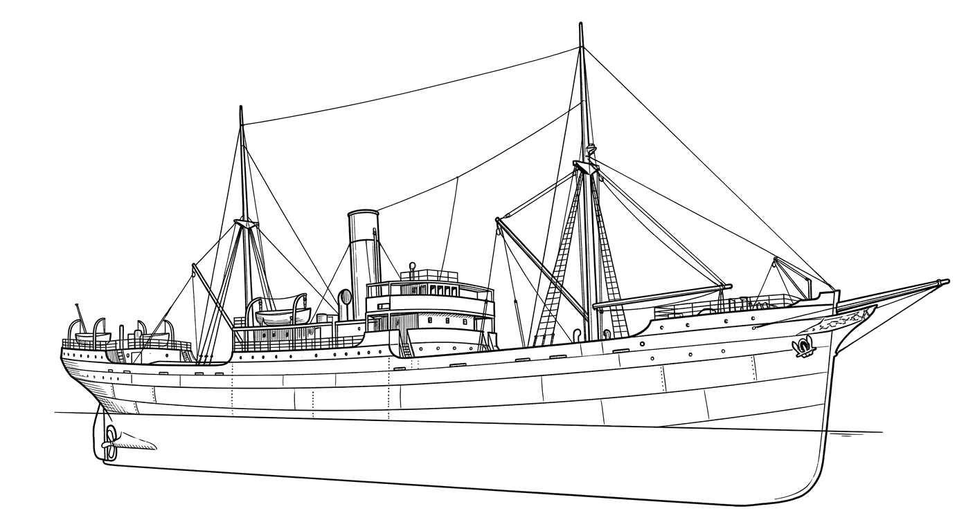 Engraved line drawing of the SS Selja