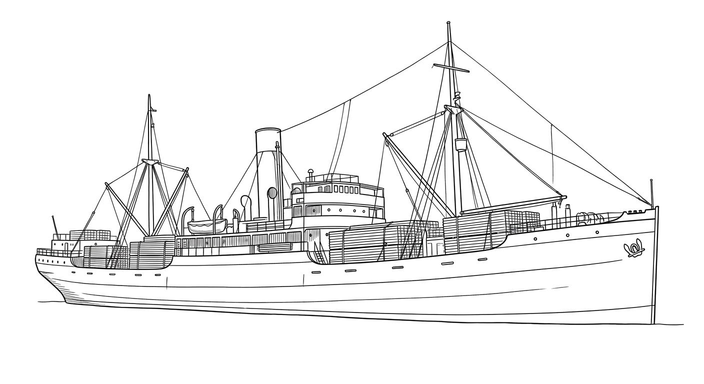 Engraved line drawing of the SS Dinaric