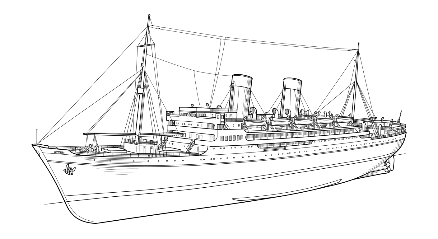 Engraved line drawing of the MV Bianca C