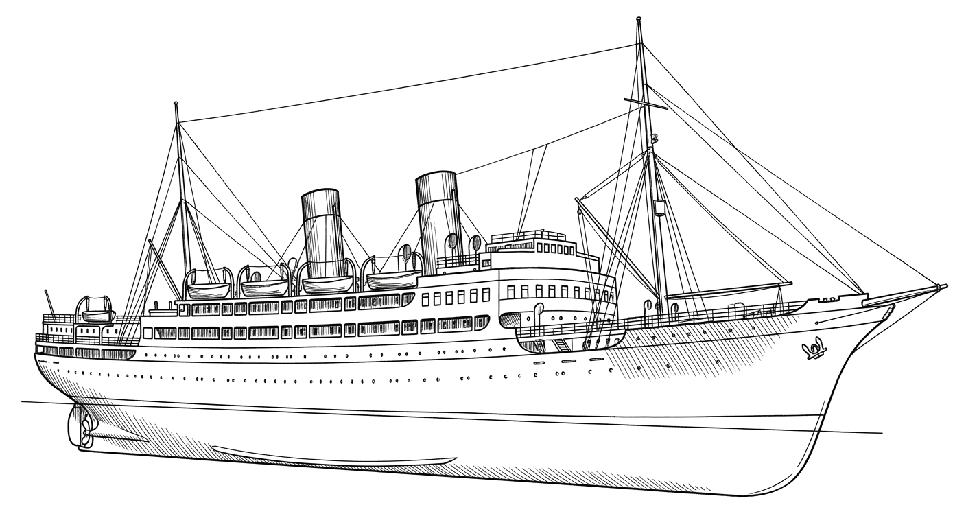 Engraved line drawing of the SS Kristianiafjord