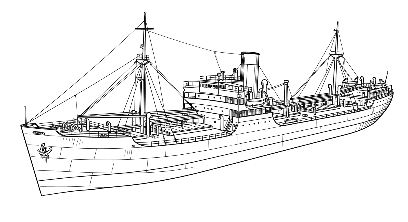 Engraved line drawing of the SS V.A. Fogg