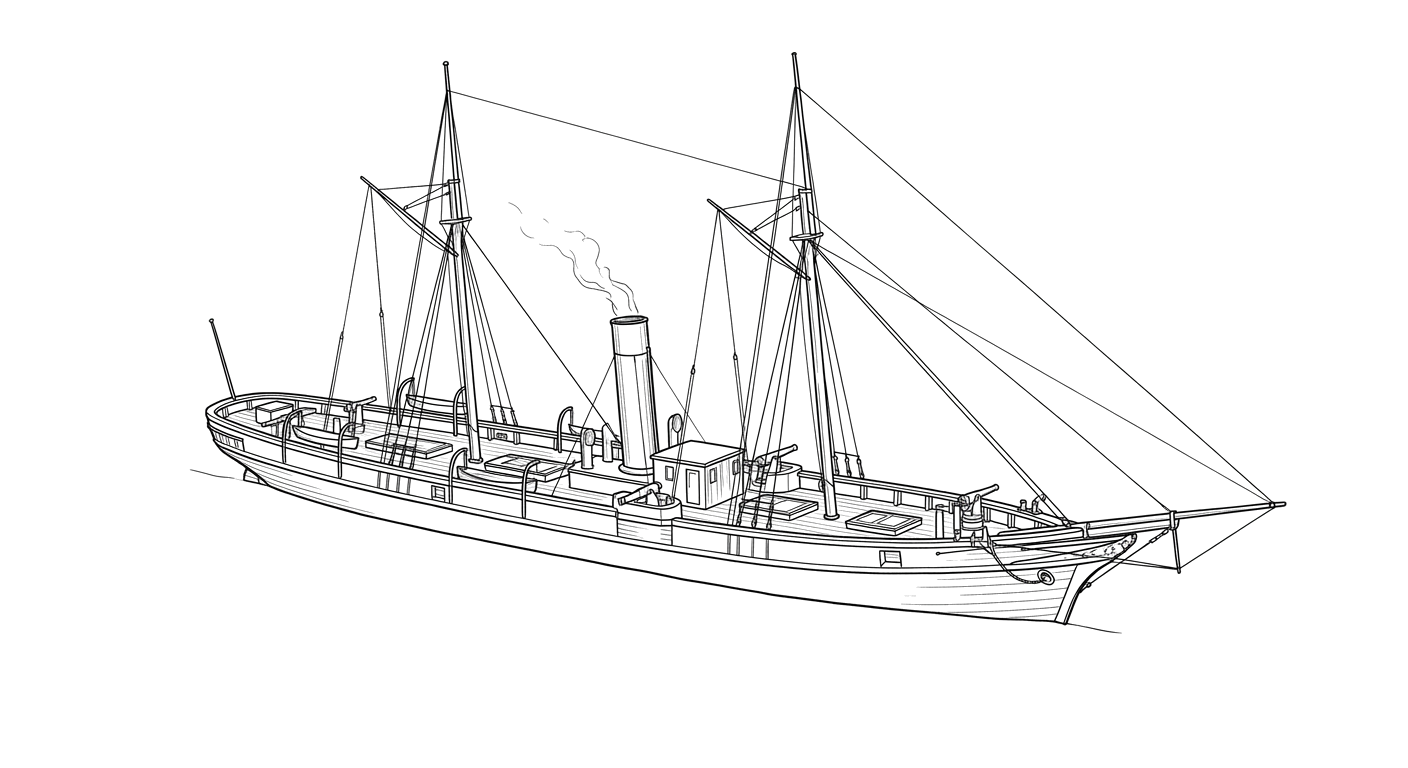 Engraved line drawing of the USS Hibiscus