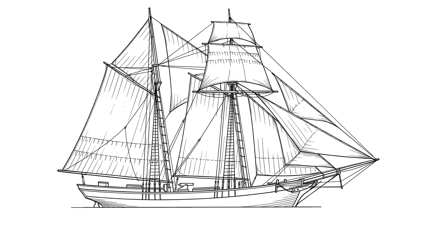 Engraved line drawing of the Invincible