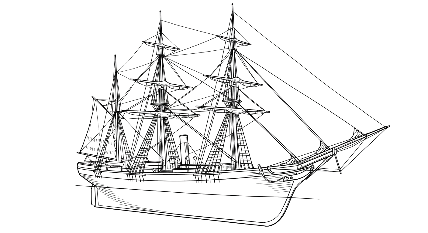 Engraved line drawing of the USS Union