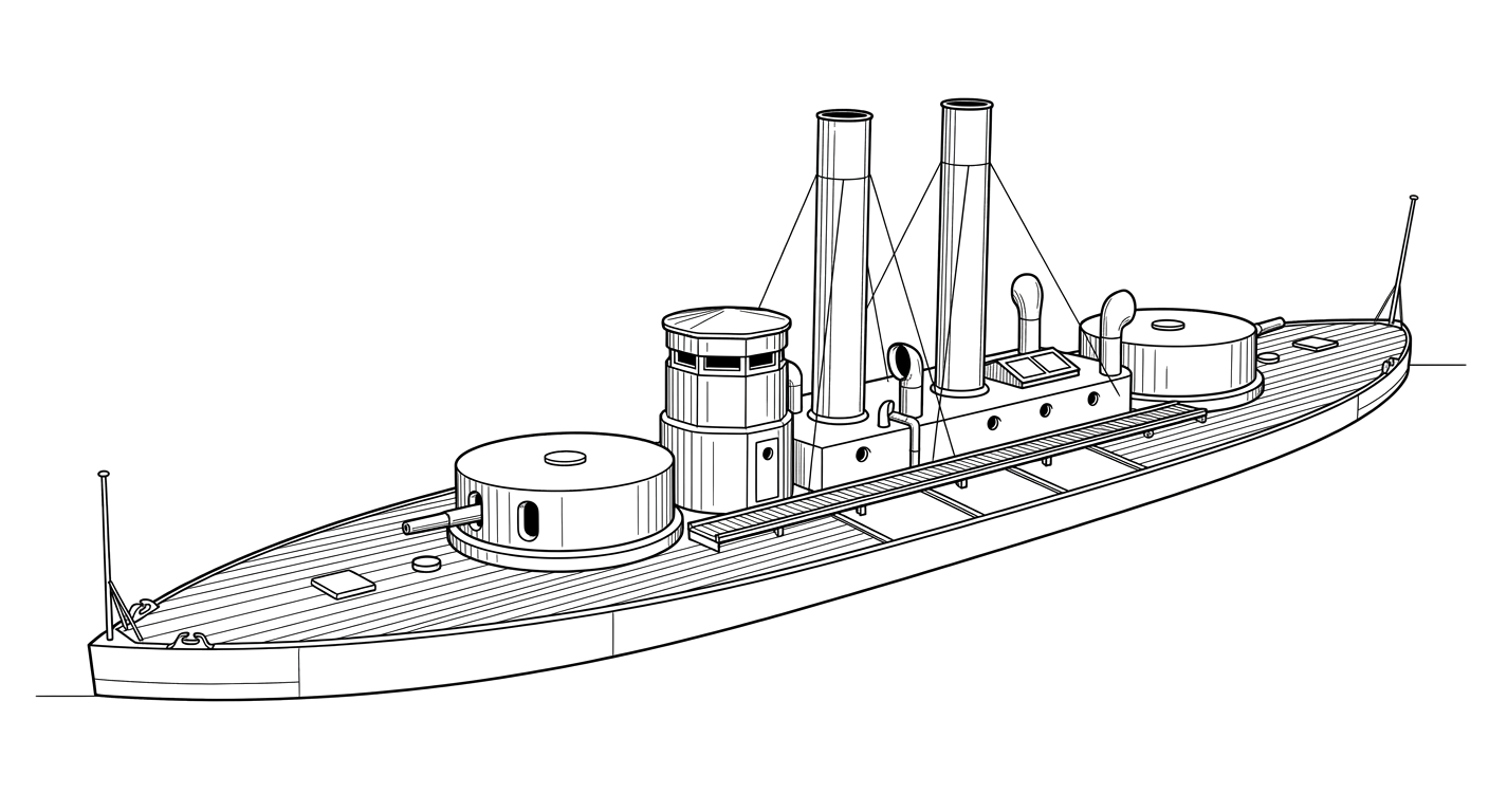 Engraved line drawing of the USS Milwaukee