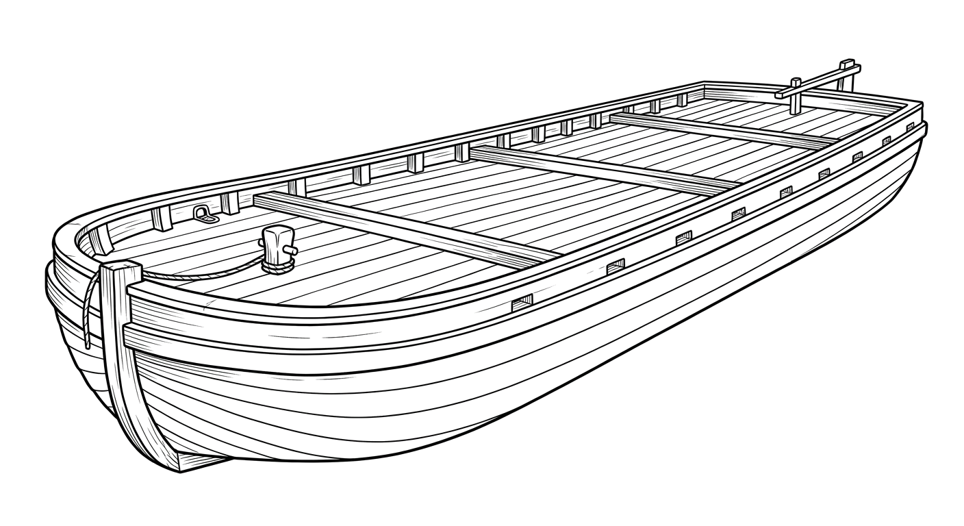 Engraved line drawing of the Emerald Bay Barge II