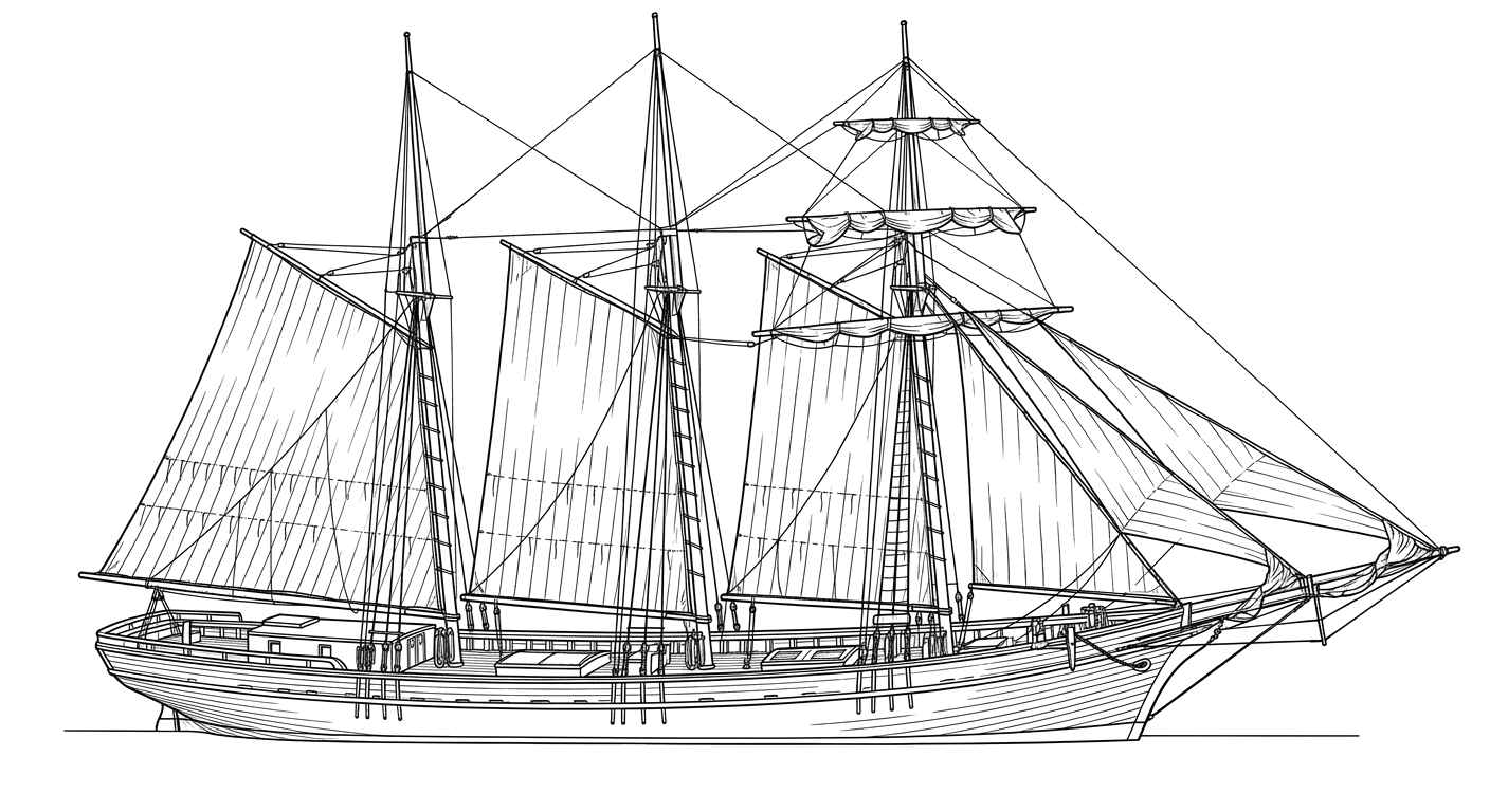 Engraved line drawing of the Helen B. Crosby