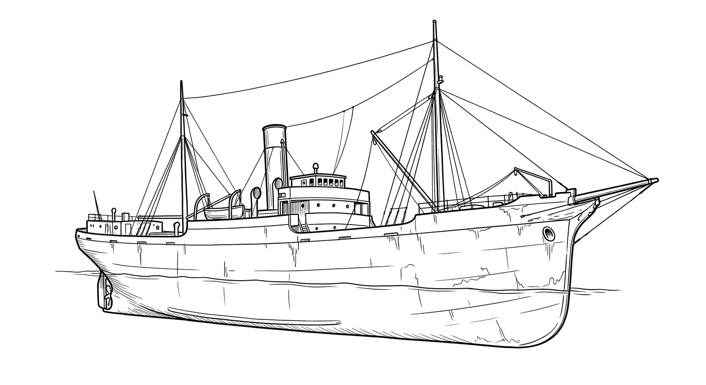 Engraved line drawing of the S.S. Leonard Chase Wason