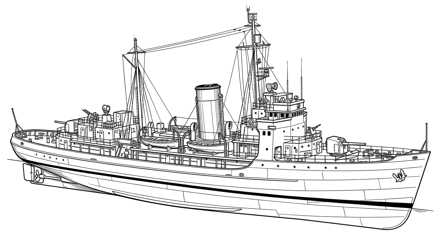 Engraved line drawing of the USCGC Duane