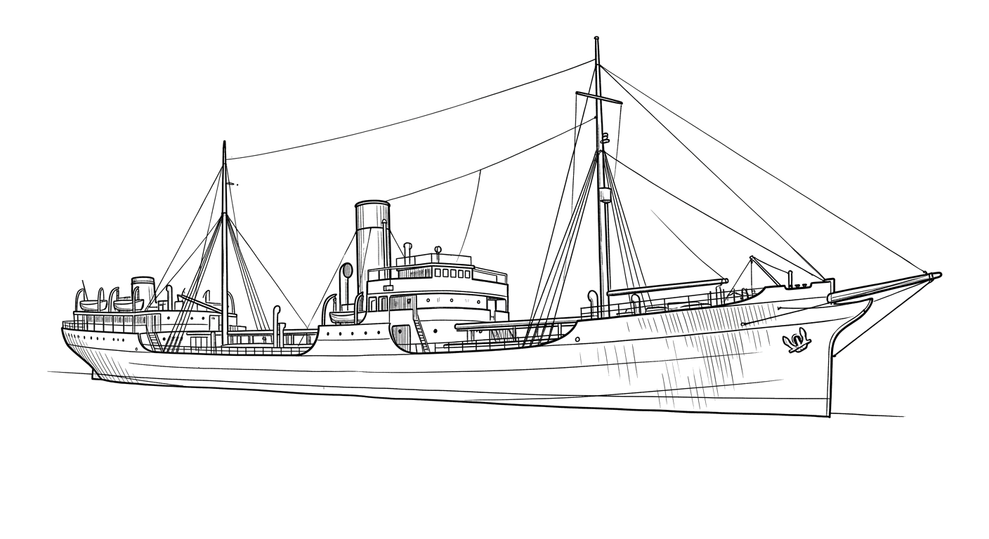 Engraved line drawing of the SS Oranjestad