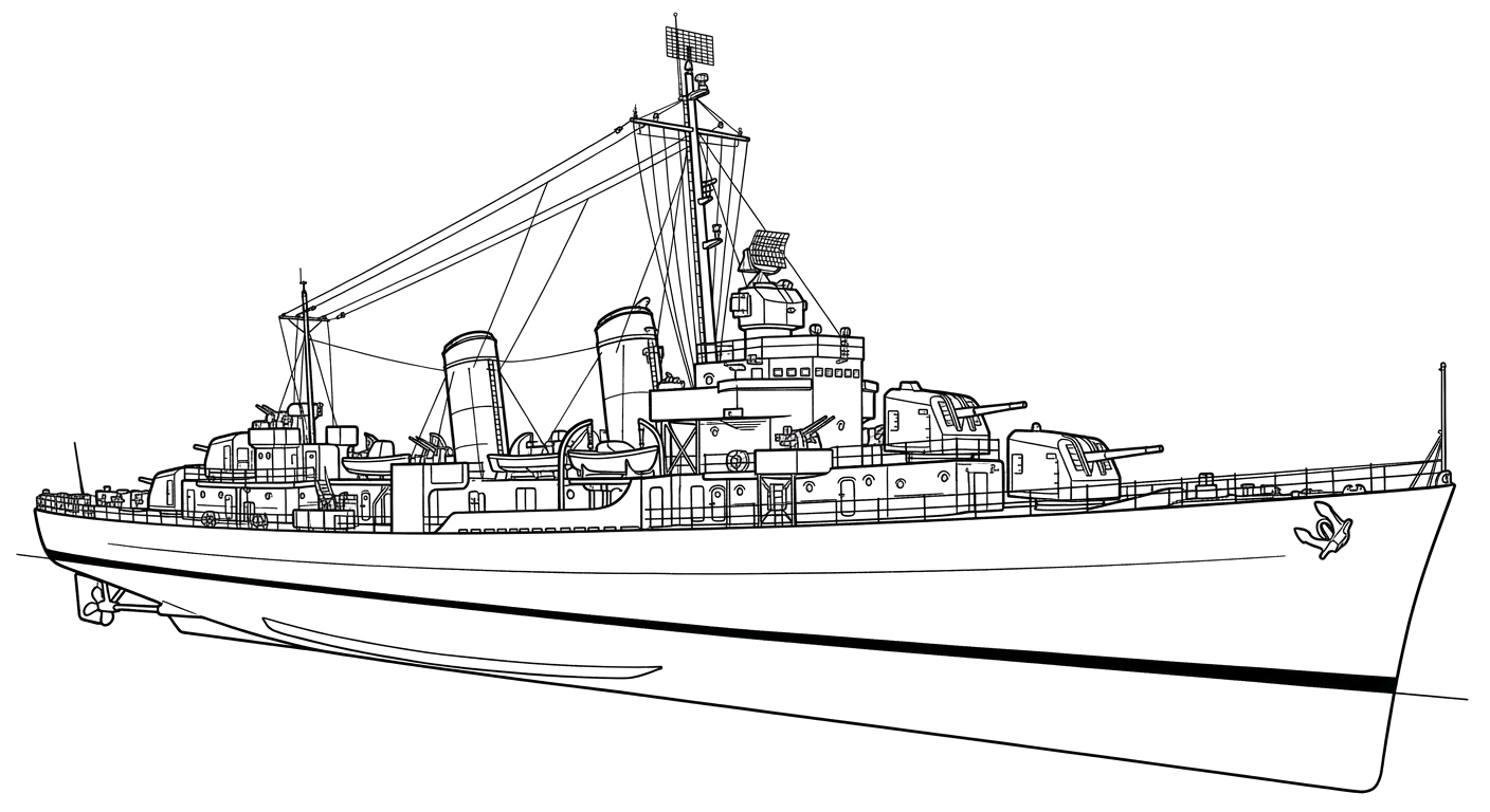 Engraved line drawing of the USS Turner