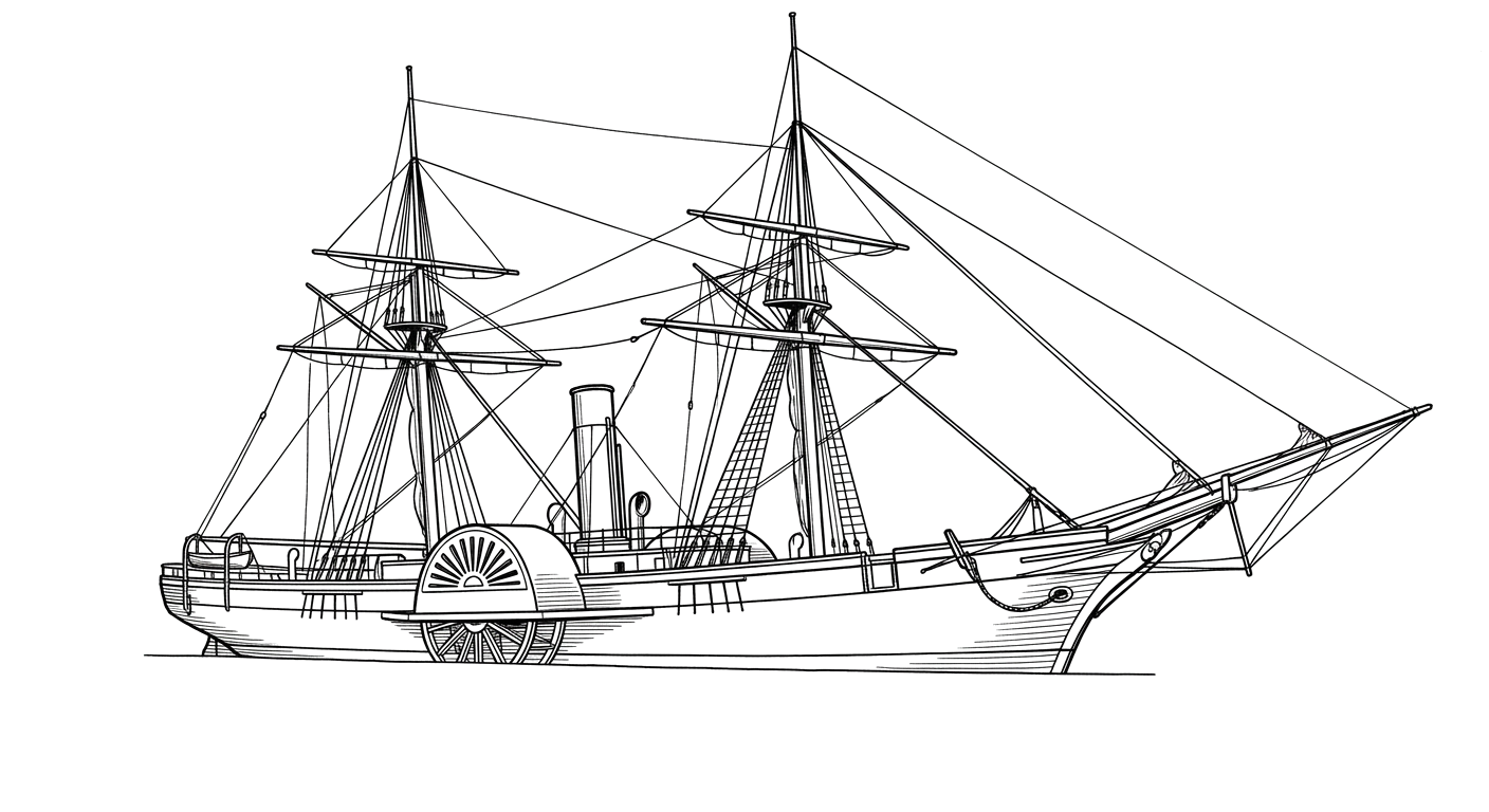 Engraved line drawing of the CSS Jamestown