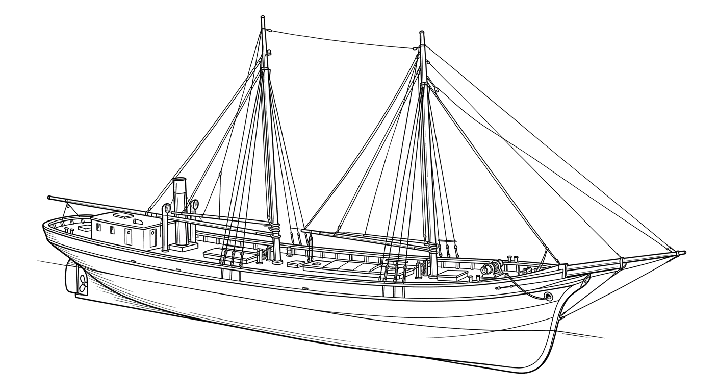 Engraved line drawing of the Delaware