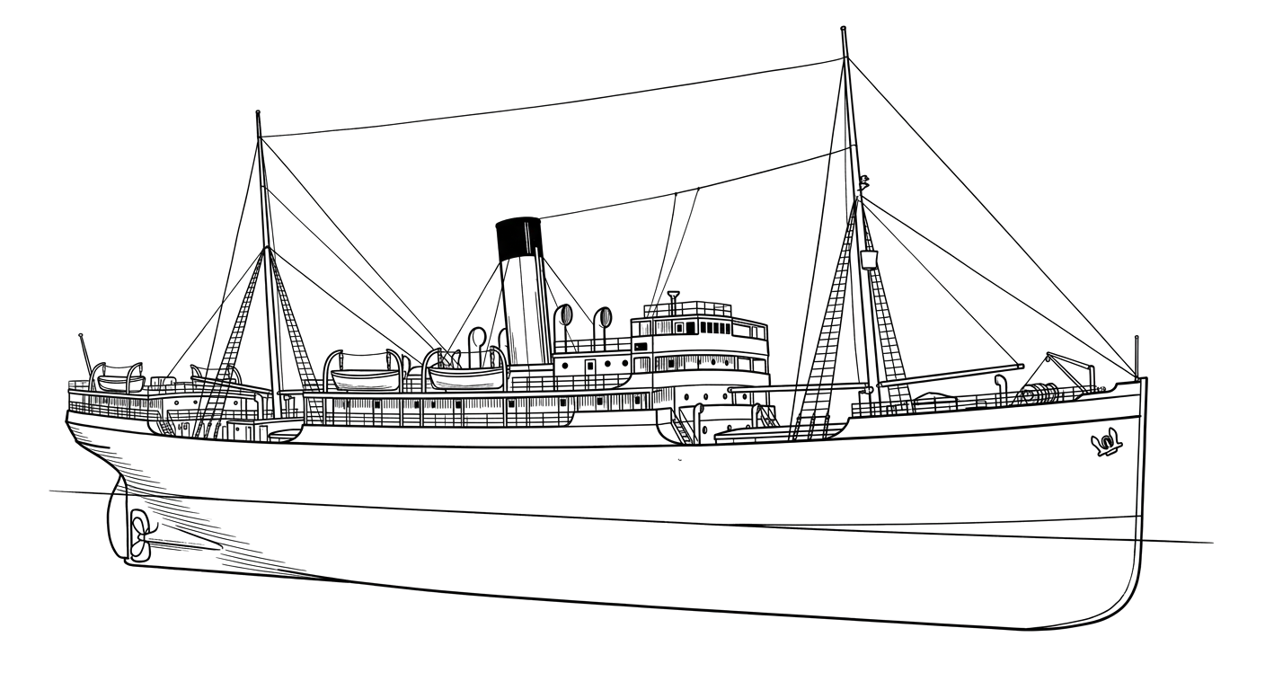 Engraved line drawing of the SS Cuba