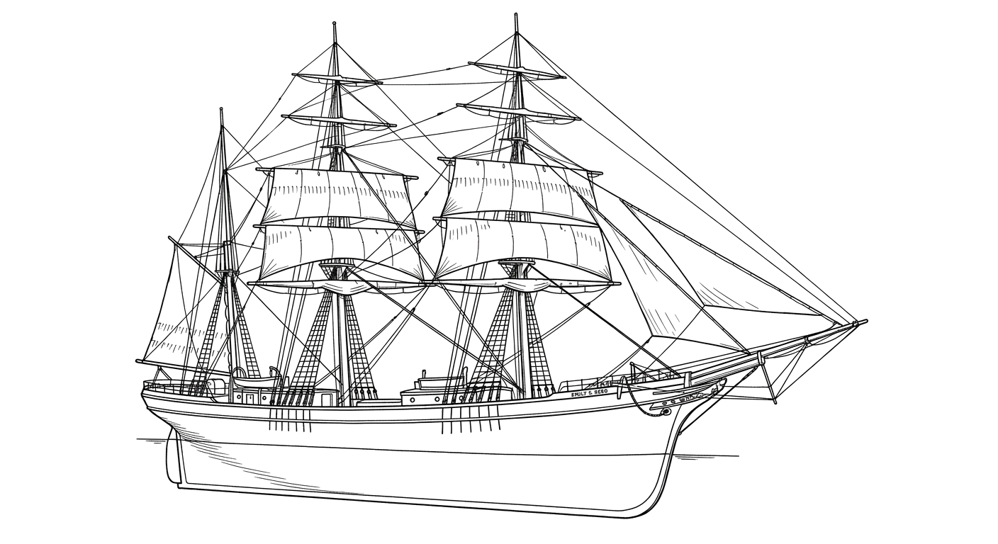 Engraved line drawing of the Emily G. Reed