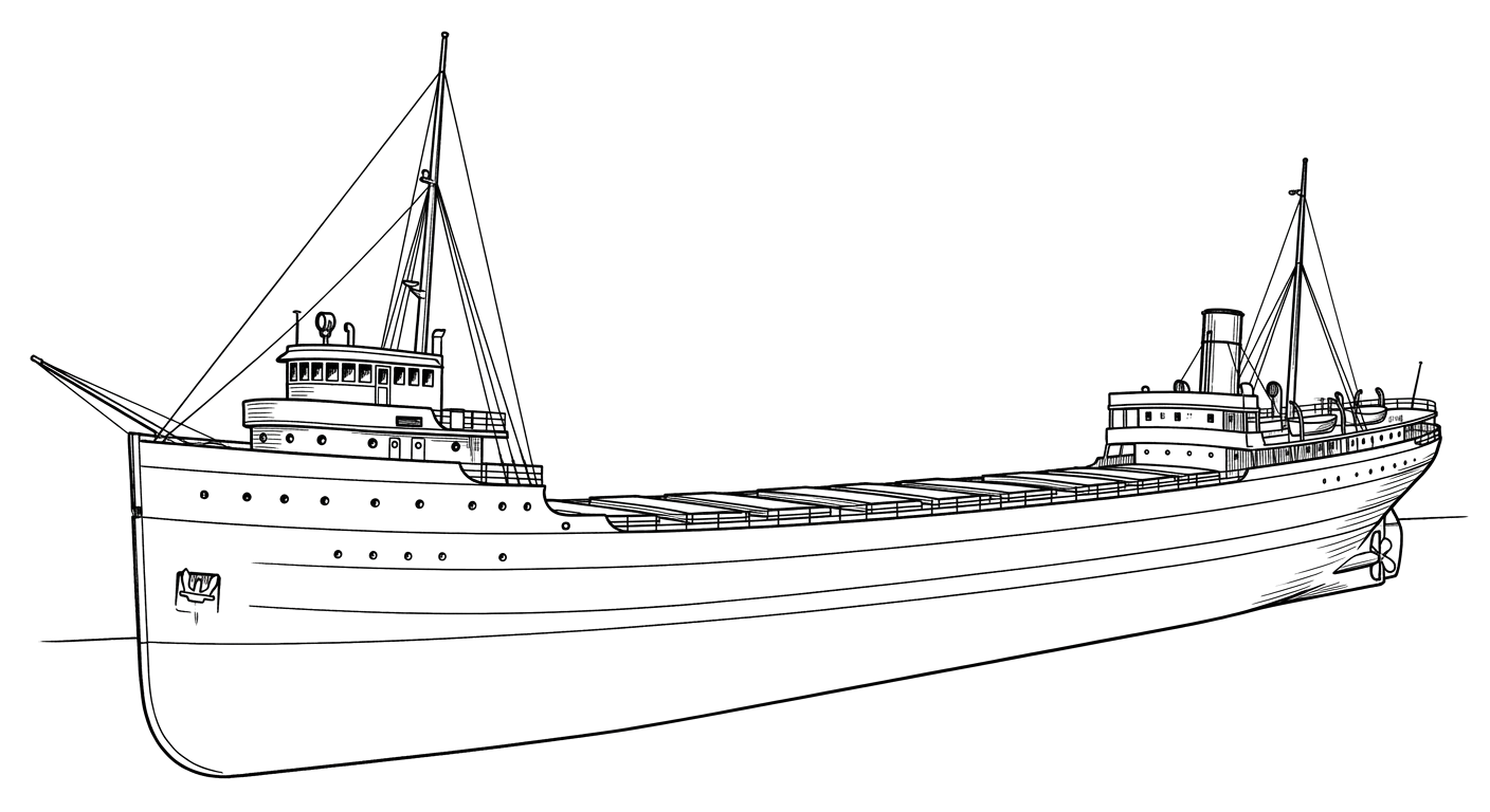 Engraved line drawing of the SS Daniel J. Morrell