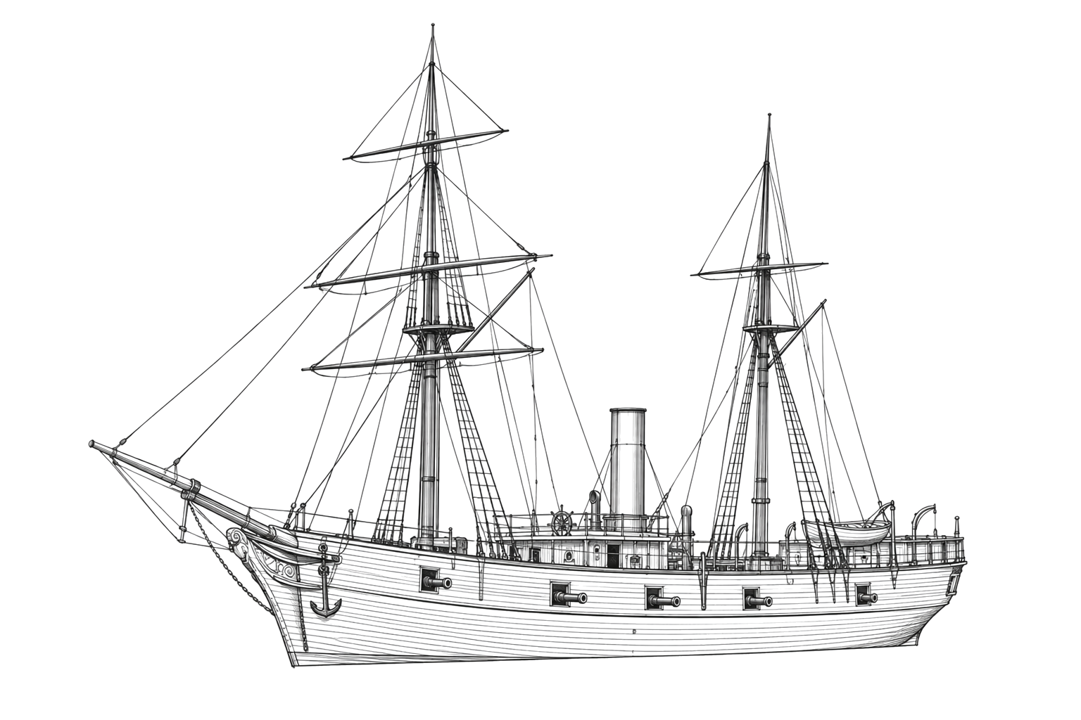 Engraved line drawing of the USS Patroon
