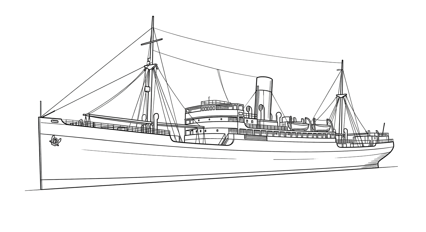 Engraved line drawing of the SS City of Athens