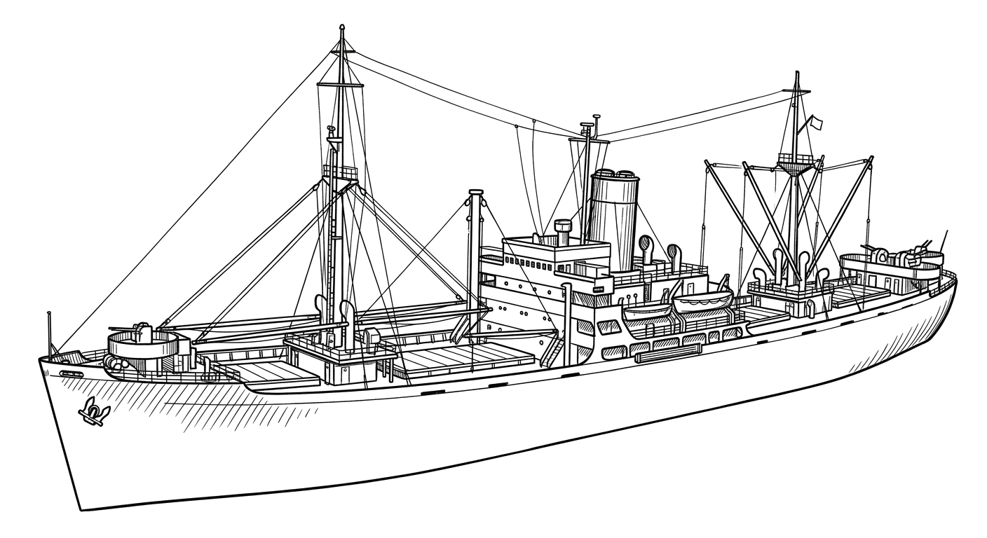Engraved line drawing of the USS Rankin