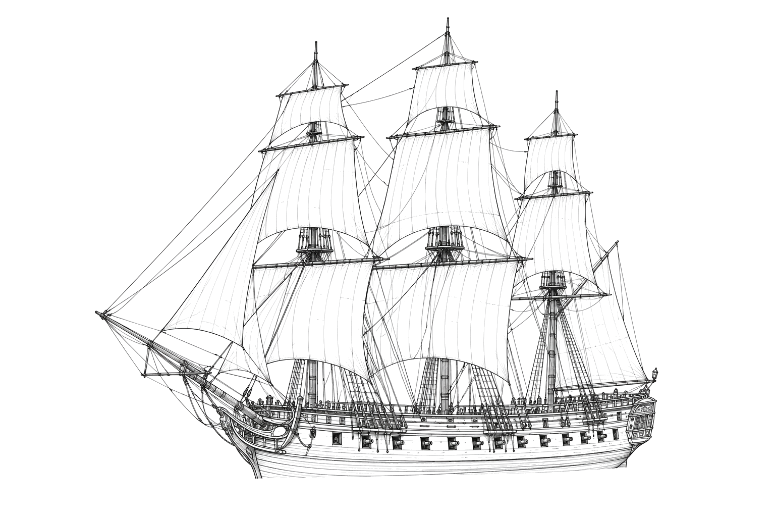Engraved line drawing of the HMS Penelope