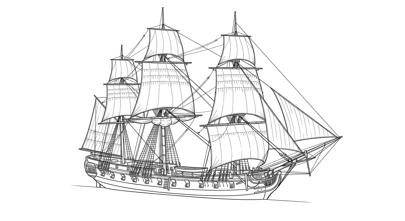 Engraved line drawing of the HMS Lark