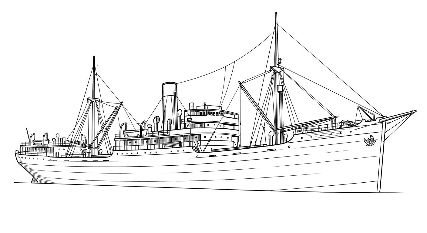 Engraved line drawing of the SS Leslie