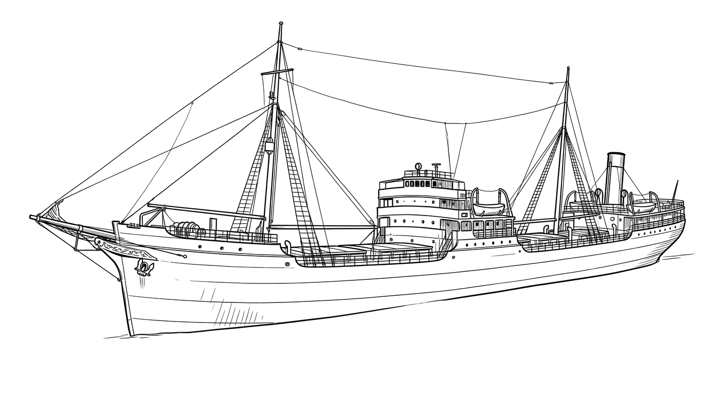 Engraved line drawing of the SS Saganaga