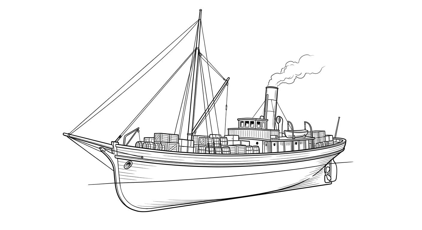 Engraved line drawing of the SS Jane Miller
