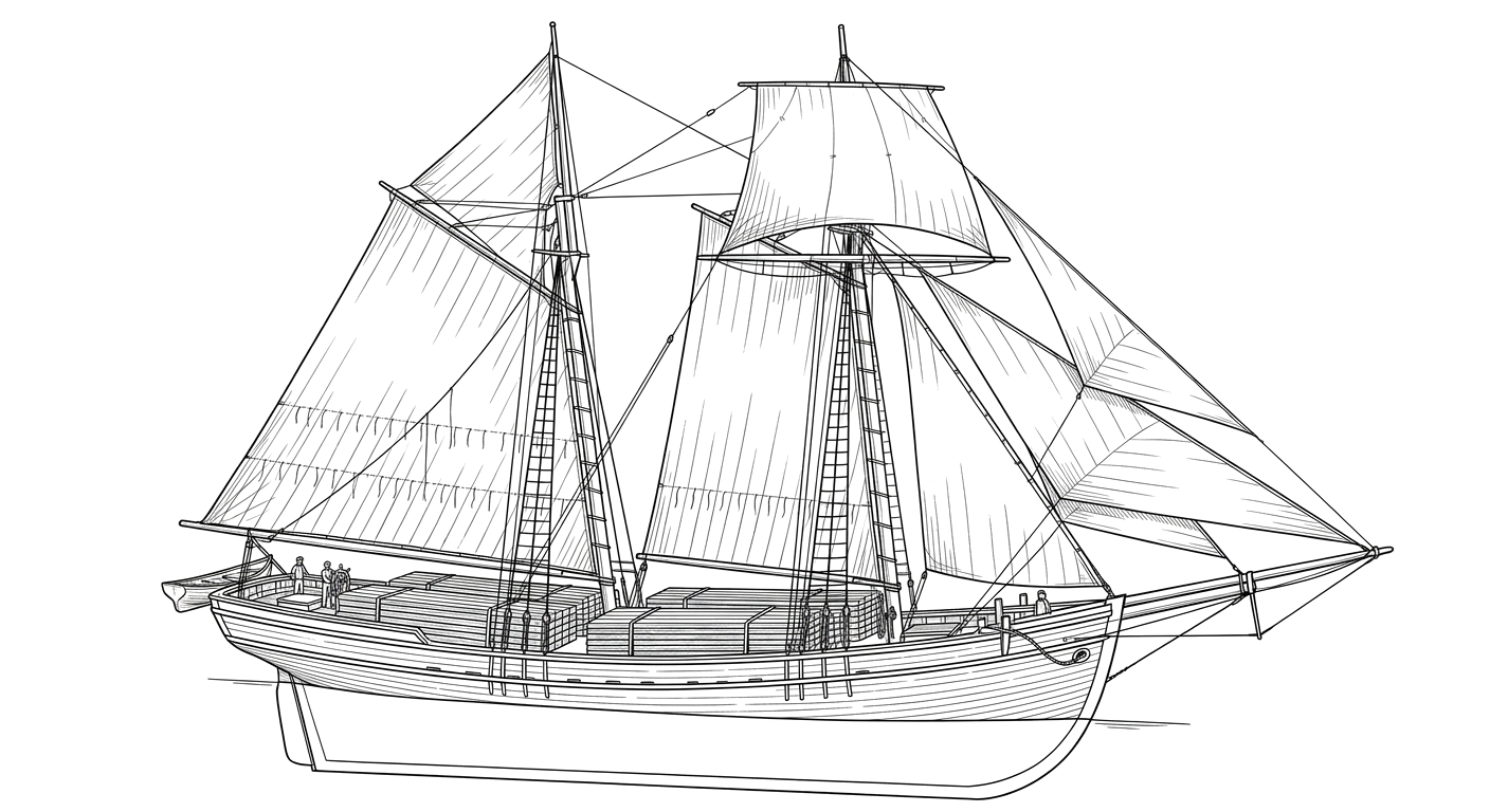 Engraved line drawing of the Gracie M. Parker