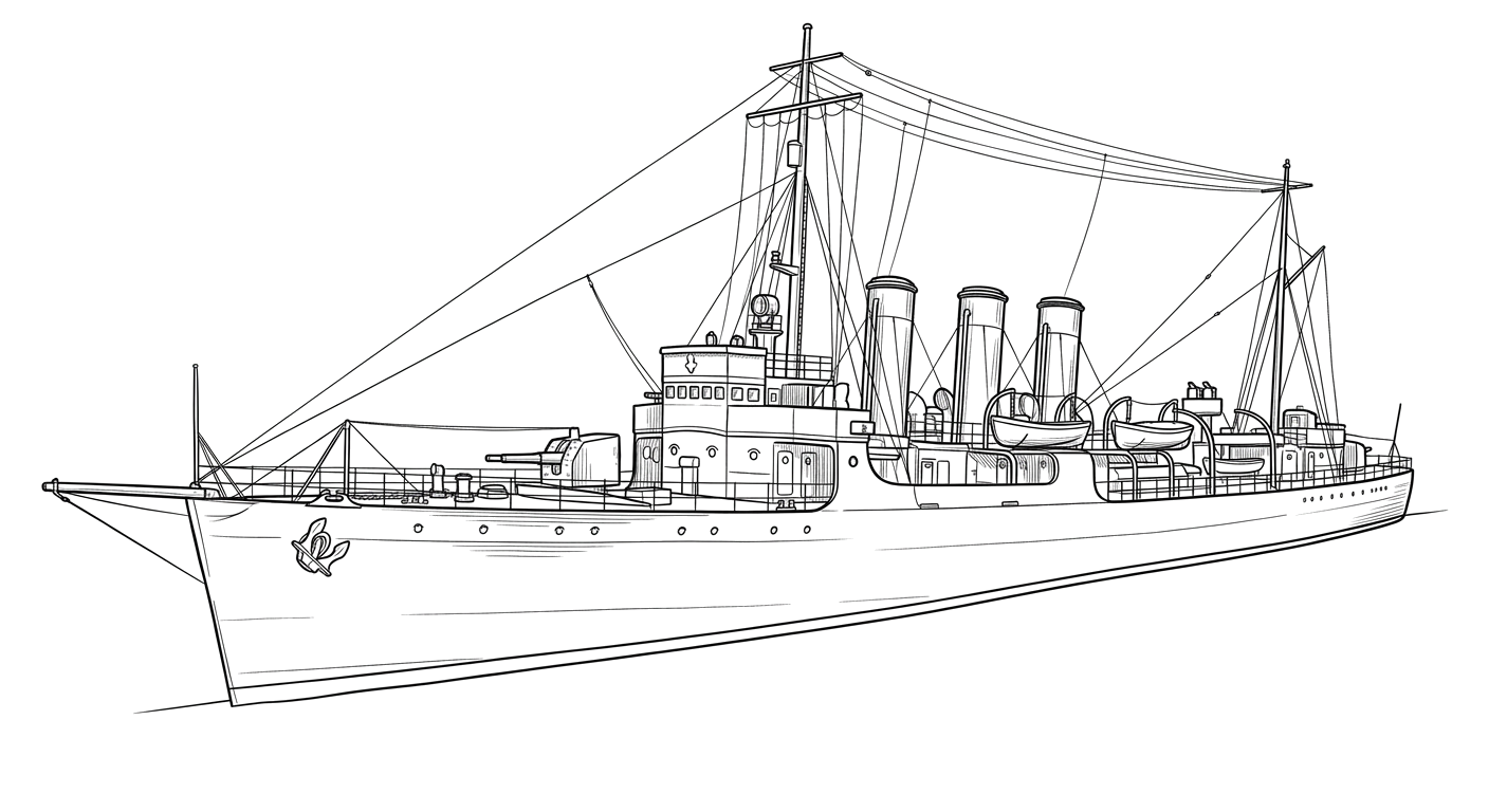 Engraved line drawing of the USS Woodbury