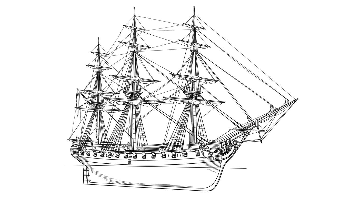 Engraved line drawing of the HMS Barbadoes
