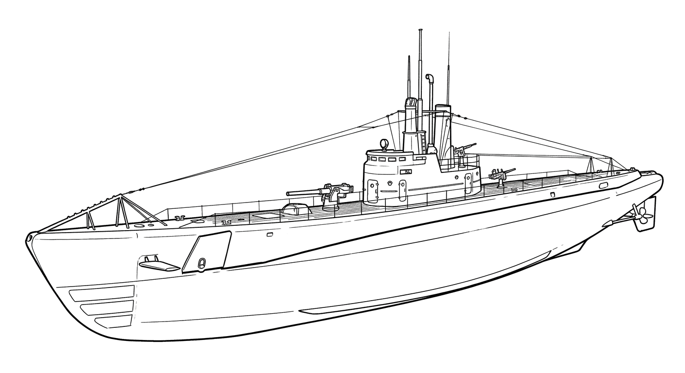 Engraved line drawing of the USS Bass